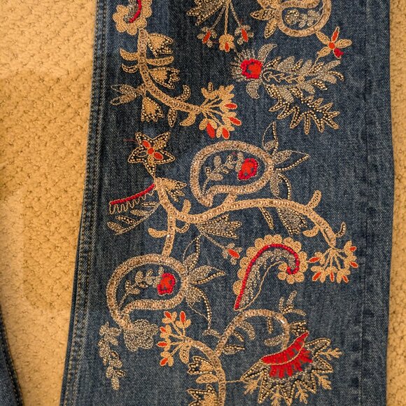 Zara Embelleshed Premiium Cropped Wide Leg Denim - Picture 3 of 5